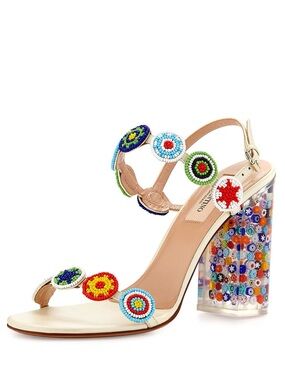 Valentino medallion beaded floral lucite-heel leather sandal size IT 37 US 7